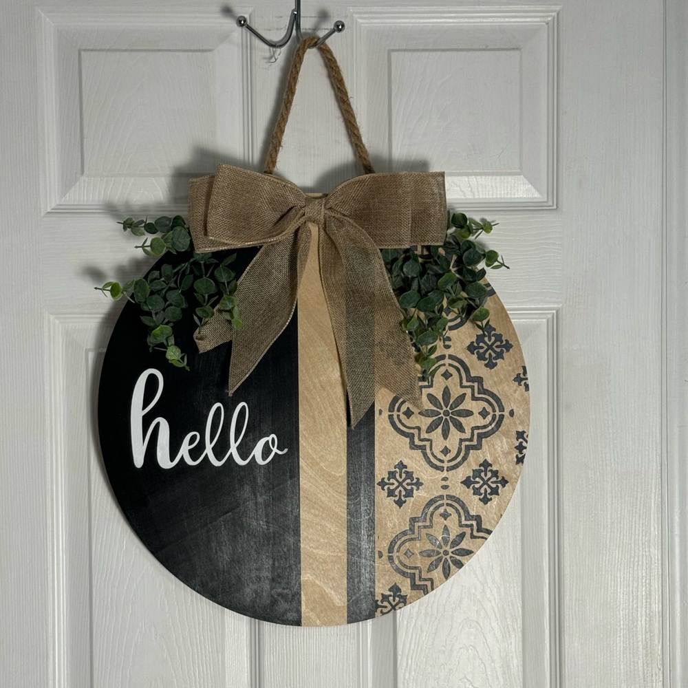 Rustic Black and Tan Hello Door Sign